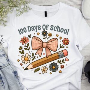 100 Days of School Bow with Pencil and Flowers